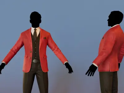 Men Pans with Shirt Blazer and Shoes Vest Velvet Red Low-poly 3D model