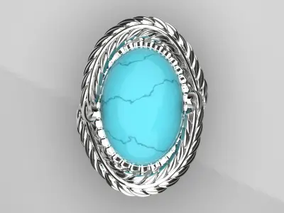 Feather design solitaire ring with turquoise model gr0033 3D print model