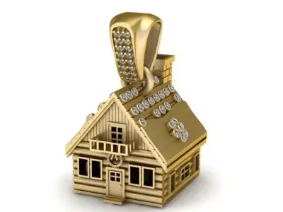 Golden Cozy Cabin Pendant   Luxury House Jewelry 3D Model  3D print model