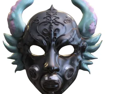 Ornate Fantasy Mask with Metallic Horns Low-poly 3D model