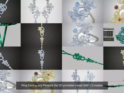  Ring Earring and Pendant Set 3D printable model 0081 3D Model Pack