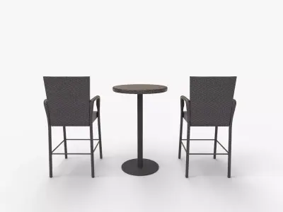 Stetta Outdoor 3 Piece Round Multi-brown Wicker Bar Set 3D model
