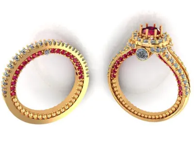 Women Ring 17 micro pave halo engagement ring band for women 3D print model