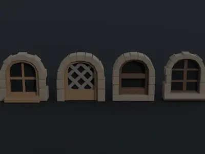 Cartoon fantasy windows Polygonal Style Low-poly 3D model