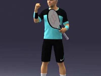 Male tennis player with racket 0460 3D model