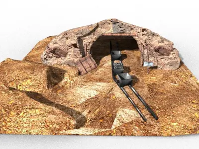 cave mine and carts Low-poly 3D model