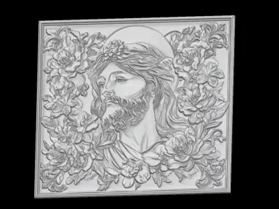 Jesus Christ Floral Relief  3D print model