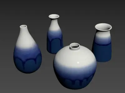 Decorative glazed ceramic vase set 3D model
