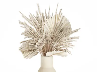 Bouquet Dried Flowers White Pampas Branches Palm 552 3D model