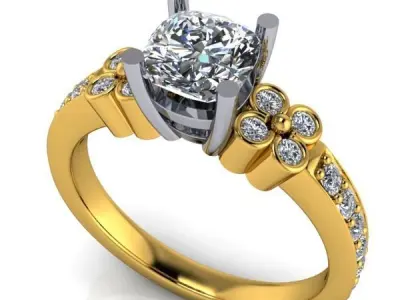 Modern CushionSquare cut Solitaire  Ring Engagement Wedding 3D print model