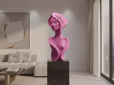 Futuristic Pink Woman Bust Sculpture Abstract Organic Flowing  Low-poly 3D model