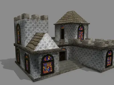 Castle stained glass house Low-poly 3D model