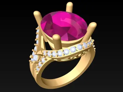 Oval stone ring - Womens  Rings - N415014 3D print model