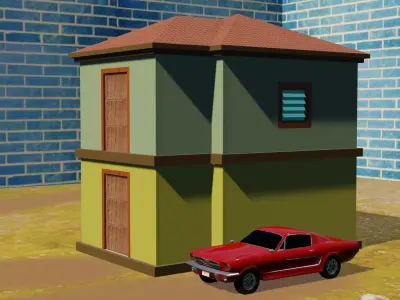 Stylish 3D House and Ford Car 3D model