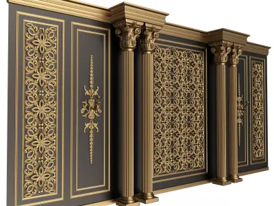 Boiserie Classic Wall with Mouldings 013 Black Low-poly 3D model