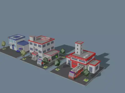 set of low poly 3D cartoon models Low-poly 3D model