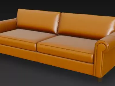 Modern Tan Leather Sofa 3D Model 3D model