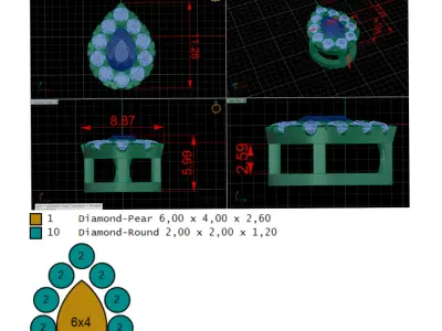 Diamond jewelry Pendant Coloured Classic P01 3D print model 3D print model