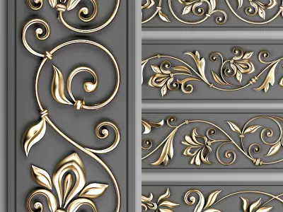 5 Decorative Seamless Trim Ornament Alpha and Brush 3D model