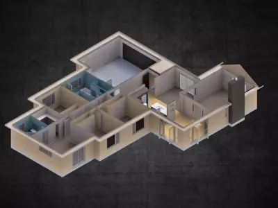 Modern residential 4 bedroom house contemporary house Low-poly 3D model