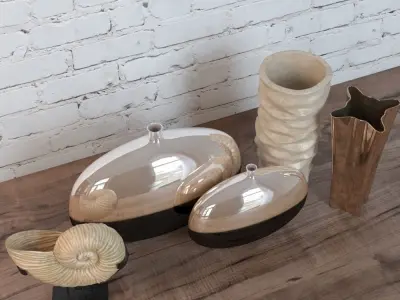 Beige Decorative Vases Set 3D model