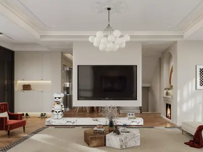 Eclectic living and dining room interior 3D model