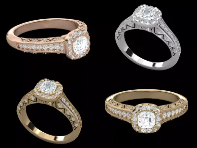 Vintage Halo Solitaire Ring CAD Design Luxury Engagement Model 3D print model