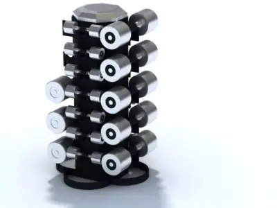 Silver Metal Dumbbells With Stand 3D model