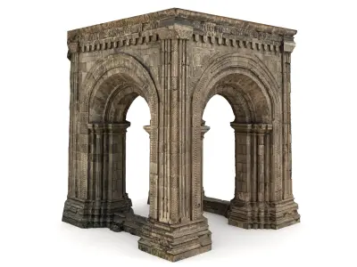 Monumental Castle Entrance with Arches Low-poly 3D model