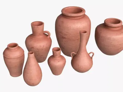 Ancient Terracotta Pottery Set  Low-poly 3D model