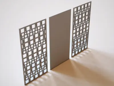 Partition set of three wooden screens 3D model