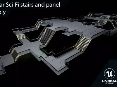 Modular Sci-Fi stairs and panel Low-poly 3D model
