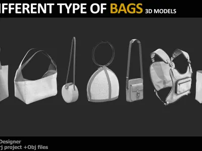 35 DIFFERENT TYPE OF BAGS BACKPACK BRIEFCASE PURSE Low-poly 3D model