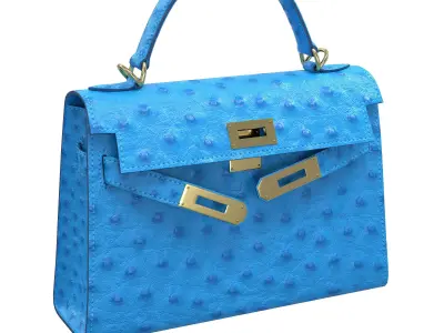 Hermes Kelly Bag Blue Ostrich Low-poly 3D model
