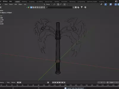 Rusty Double Blade Battle Axe Low-poly 3D model