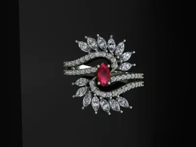 marquis ruby and diamond ring 3D print model