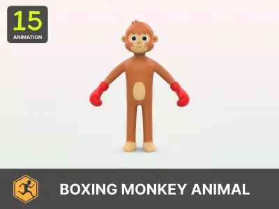 Boxing Monkey Animal Animated  Low-poly 3D model