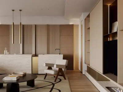 Modern living room dining room interior scenes 193 3D model