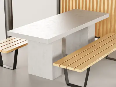 Set benches pergola urn table 3D model