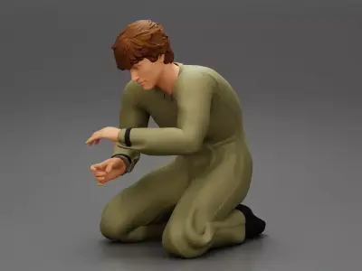 electrician engineer sitting on his knee and fixing the problems 3D print model