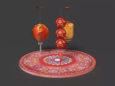 Chinese  red lantern  Low-poly 3D model purchase