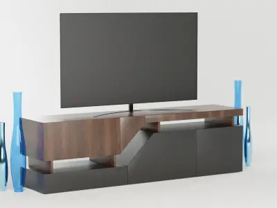 TV shelf with TV and decoration 3D model