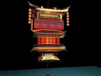 Chinese palace house lantern  3D model buy