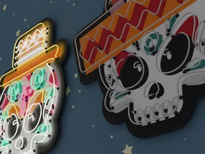 4 Cute Neon Wall Decoration with Skull Patterns Low-poly 3D model