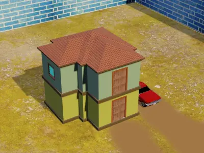 Stylish 3D House and Ford Car 3D model