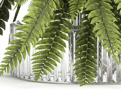 Green floral bouquet fern branches modern glass vase decor 3D model
