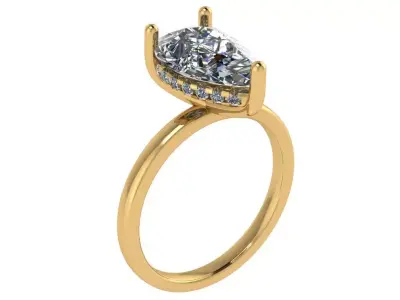 pear shape solitaire with under halo plain band  3D print model
