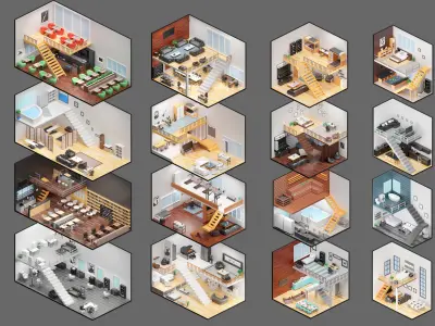 low poly interior 12 Low-poly 3D model