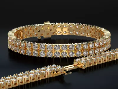 4mm Tennis Diamond Braclet 2 Rows 3D print model