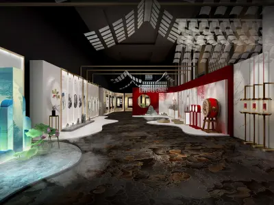 Chinese exhibition hall Low-poly 3D model